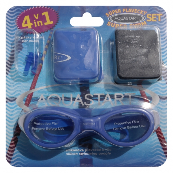 Plavecký set Aquastart BLUE 502 (plavecké brýle, plavecká čepice, ucpávky do uší pro plavce + sáček)