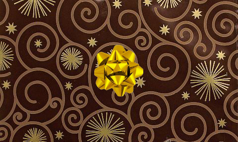Dárkové zabalení zboží - dárkový sáček čokoládově hnědý + zlatá rozetka
