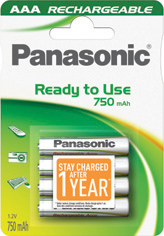 Nabíjecí baterie (akumulátory )  AAA Panasonic Ready to use 750 HHR-4MVE/4BC 4ks