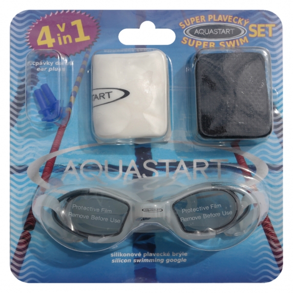Dětský plavecký set AQUASTART SMOKEWHITE 309 (plavecké brýle, plavecká čepice, ucpávky do uší pro plavce + sáček)